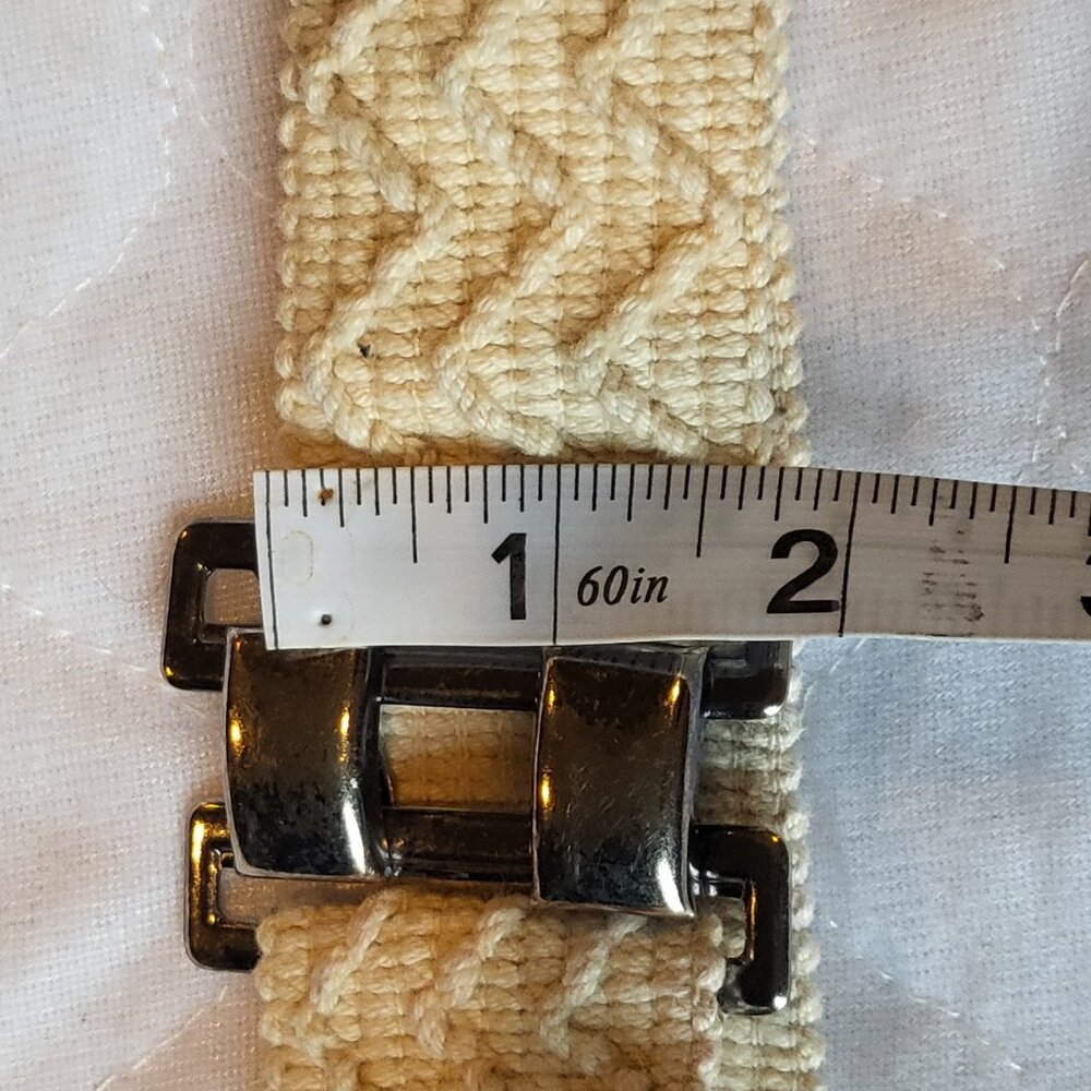 Woven Stretchy Belt Cream Silver Toned Buckle Clasp Boho Hippie Natural - Picture 12 of 15
